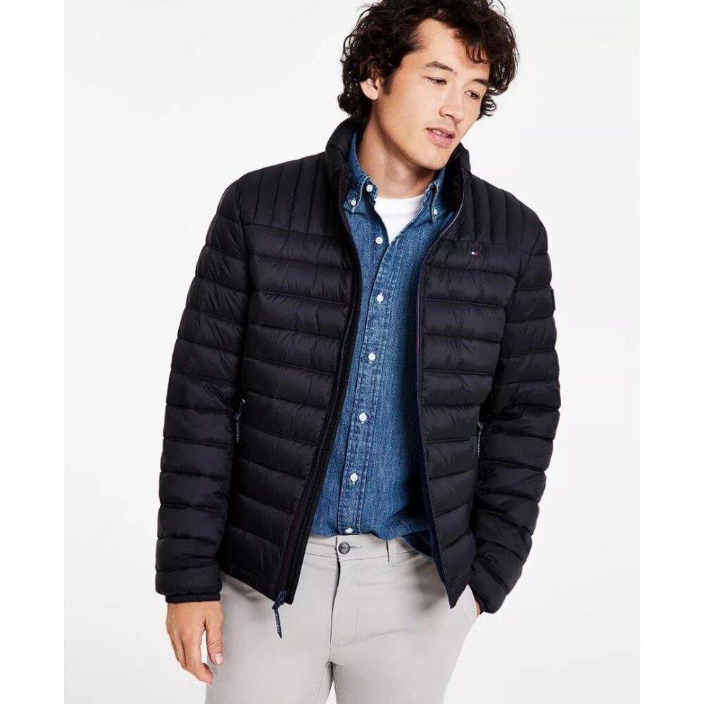 TOMMY HILFIGER Men's Packable Quilted Puffer Jacket Size M In Navy